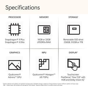 Microsoft Surface Laptop (2024), Windows 11 Copilot+ PC, 13.8" Touchscreen Display, Snapdragon X Elite (12 core), 16GB RAM, 256GB SSD Storage, Sapphire