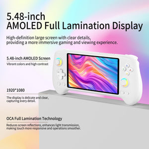 Doriteney RG557 Retro Handheld Game Console Android 14 Gaming Console 5.48" AMOLED HD Screen NO Game Card Game Player RG557 Support RGB Lighting 5500mAh Battery White