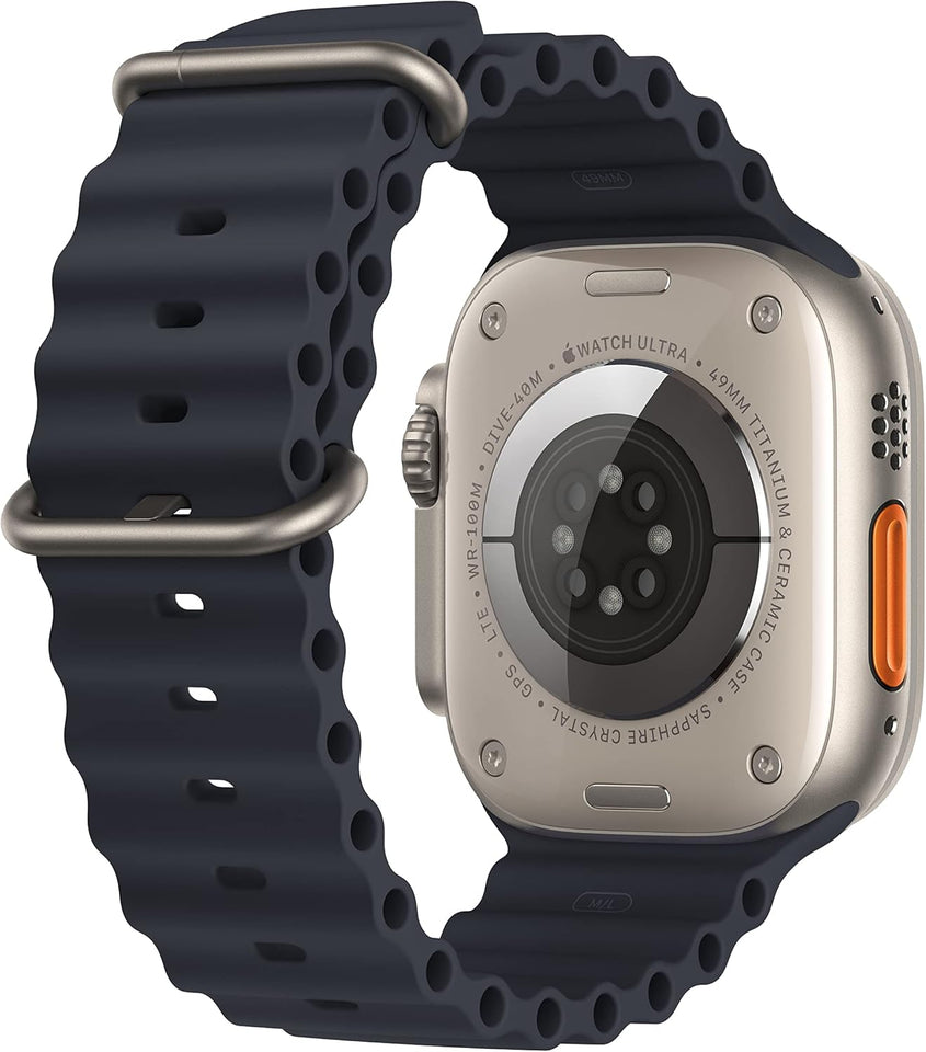 Apple Watch Ultra [GPS + Cellular 49mm] Titanium Case with Midnight Ocean Band, One Size (Renewed)