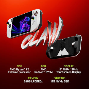 msi Claw A8 PC Gaming Handheld: AMD Ryzen Z2 Extreme, 8" FHD+ 120Hz Display, 24GB LPDDR5x, 1TB NVMe SSD, SD Card Reader, Thunderbolt 4, Win 11 Home: White BZ2EM-070US