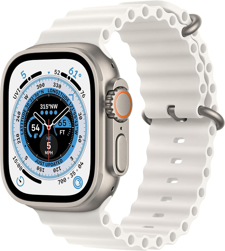 Apple Watch Ultra [GPS + Cellular 49mm] Titanium Case with Midnight Ocean Band, One Size (Renewed)