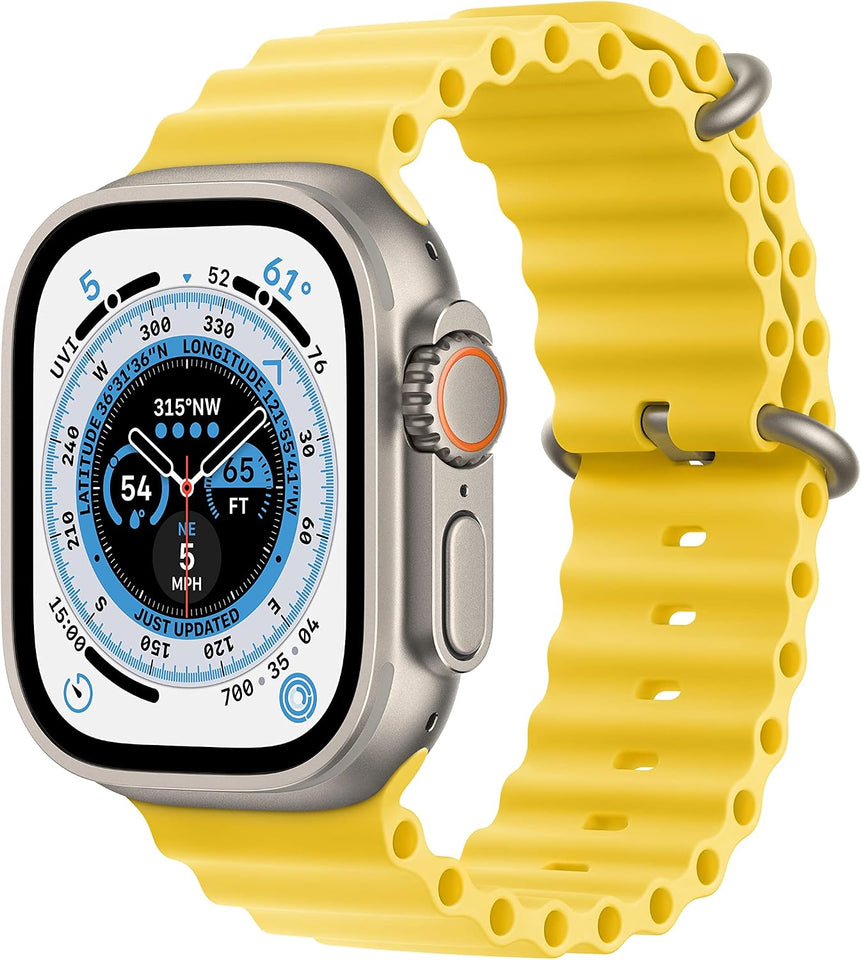 Apple Watch Ultra [GPS + Cellular 49mm] Titanium Case with Midnight Ocean Band, One Size (Renewed)