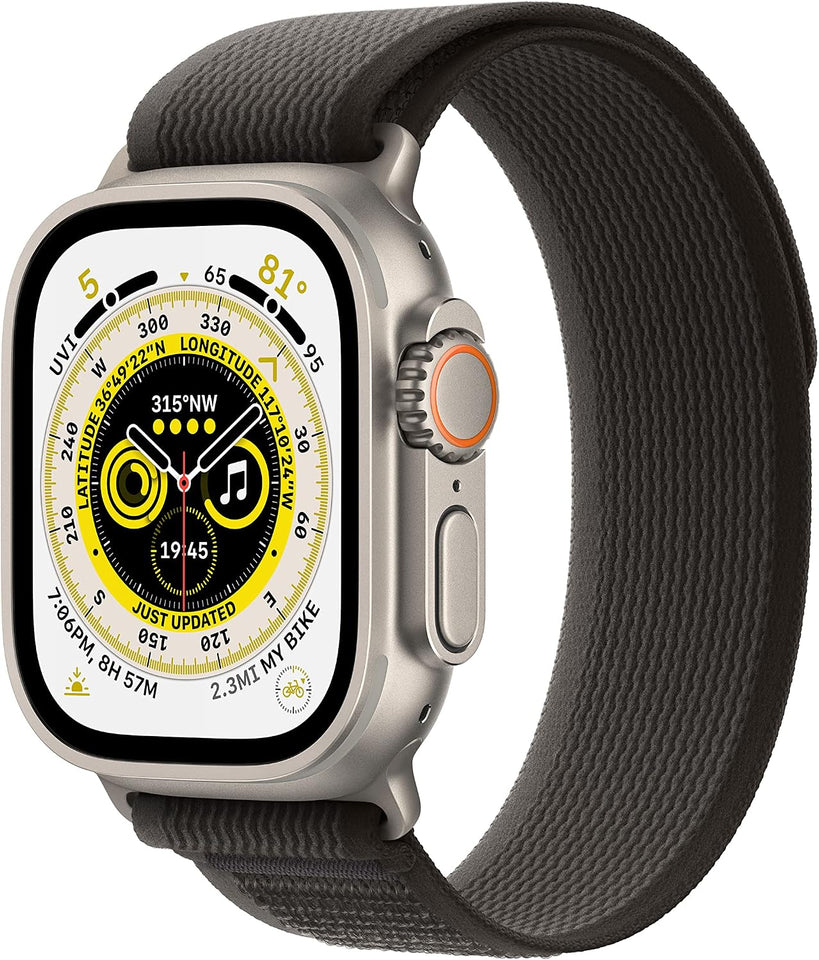 Apple Watch Ultra [GPS + Cellular 49mm] Titanium Case with Midnight Ocean Band, One Size (Renewed)