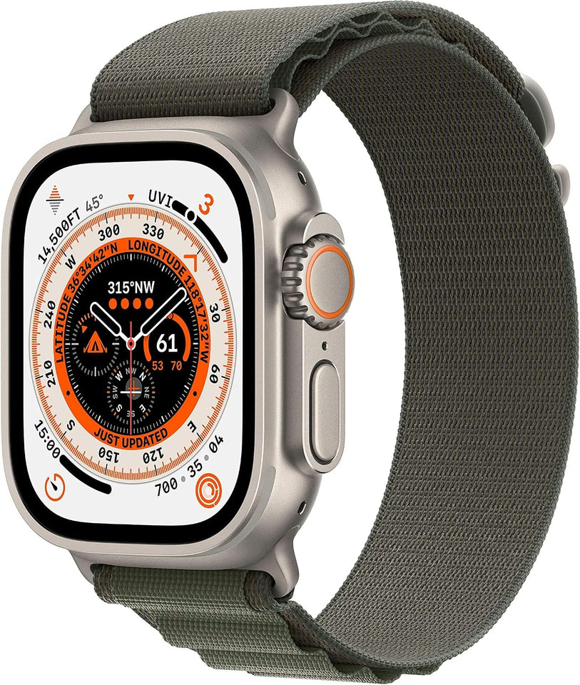Apple Watch Ultra [GPS + Cellular 49mm] Titanium Case with Midnight Ocean Band, One Size (Renewed)