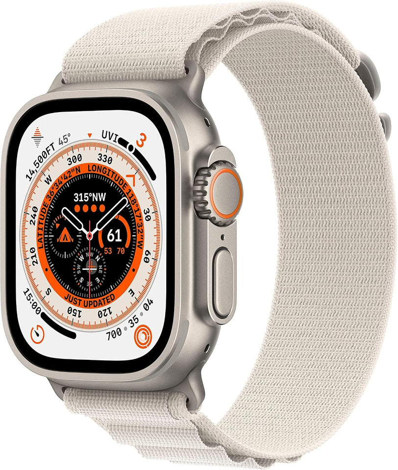 Apple Watch Ultra [GPS + Cellular 49mm] Titanium Case with Midnight Ocean Band, One Size (Renewed)